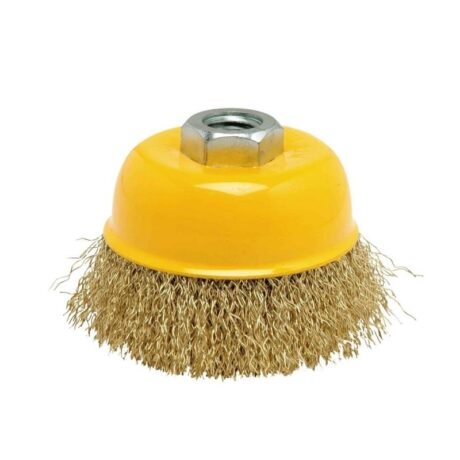 07031 - Carda copa alambre ondulado latonado rosca 5/8