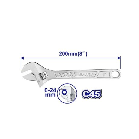 EAWH130822 - LLAVE AJUSTABLE / CANGREJO CROMADO DE 8 PULGADAS