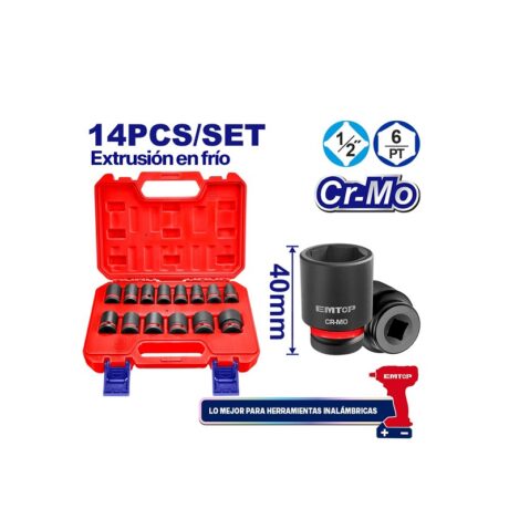 EMSSD12141 - SET 14 COPAS DE IMPACTO, RAIZ 1/2 PULG.