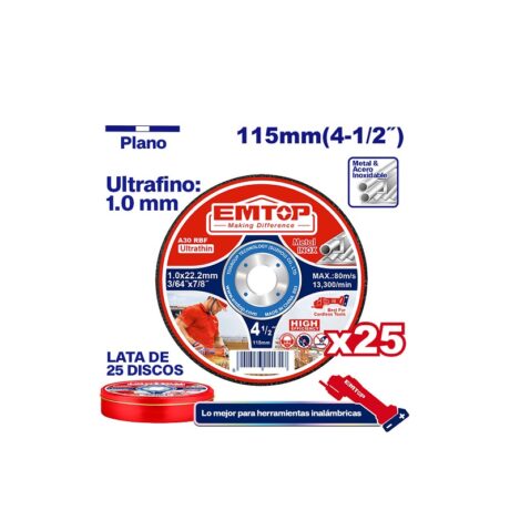 EACD11011525 - LATA DE 25 DISCOS ABRASIVOS, PLANOS, 4-1/2 X 3/64 X 7/8 PULG