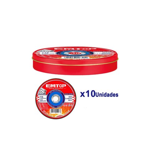 EACD121155 - LATA DE 10 DISCOS ABRASIVOS, PLANOS, 4-1/2 X 3/64 X 7/8 PULG