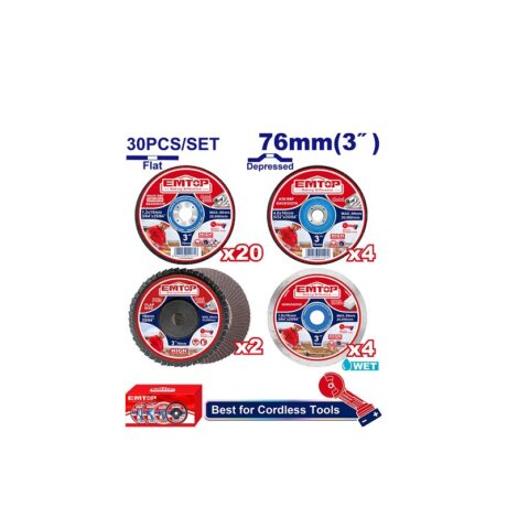 ECGD07630 - JUEGO DE 30 DISCOS DE 3 PULG. ABRASIVO, DIAMANTE Y FLAP DISC