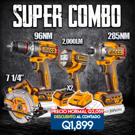 UCOSLI241297 - 20V 4 PZS DE BARRENO DE IMPACTO 96Nm, ATORNILLADOR DE IMPACTO 285Nm,  SIERRA CIRCULAR 7-1-4" Y LAMPARA, DOS BATERIAS 4Ah Y CARGADOR.